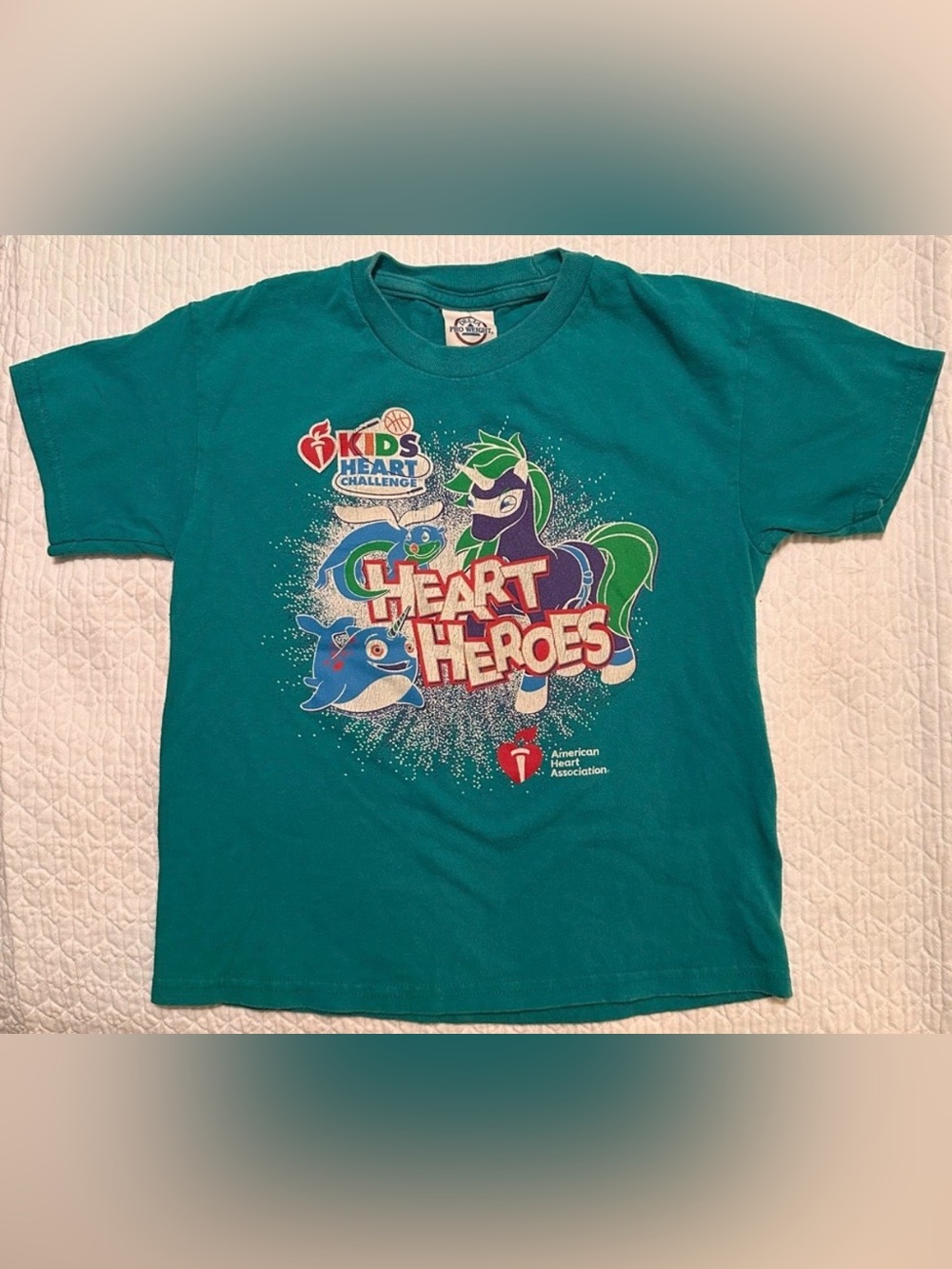 KIDS Delta Pro-Weight Teal AHA Heart Challenge Heart Heroes T-Shirt - SMALL
